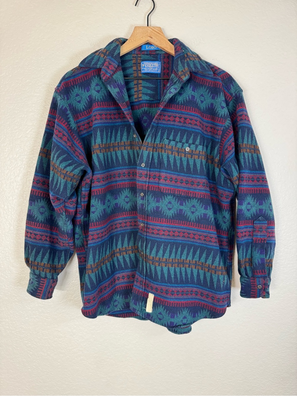 Vintage 70’s Pendleton Lobo Wool Southwestern Flannel Shirt Jacket Shacket Large